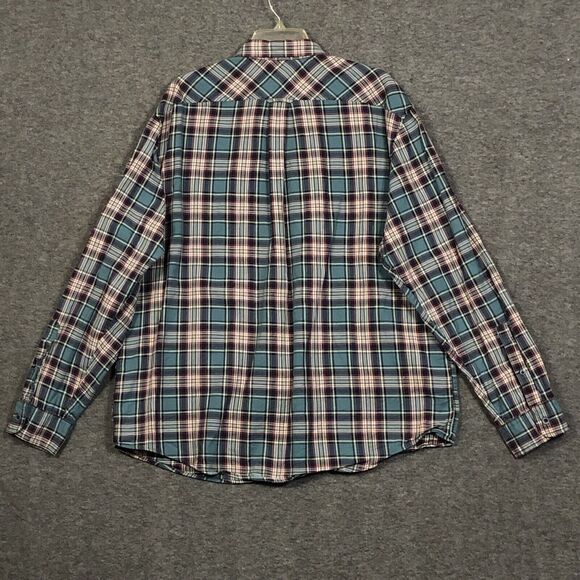 Lands End Shirt Men XL Traditional Fit Flannel Plaid 17 17.5 Blue Red Button Up - Picture 3 of 10